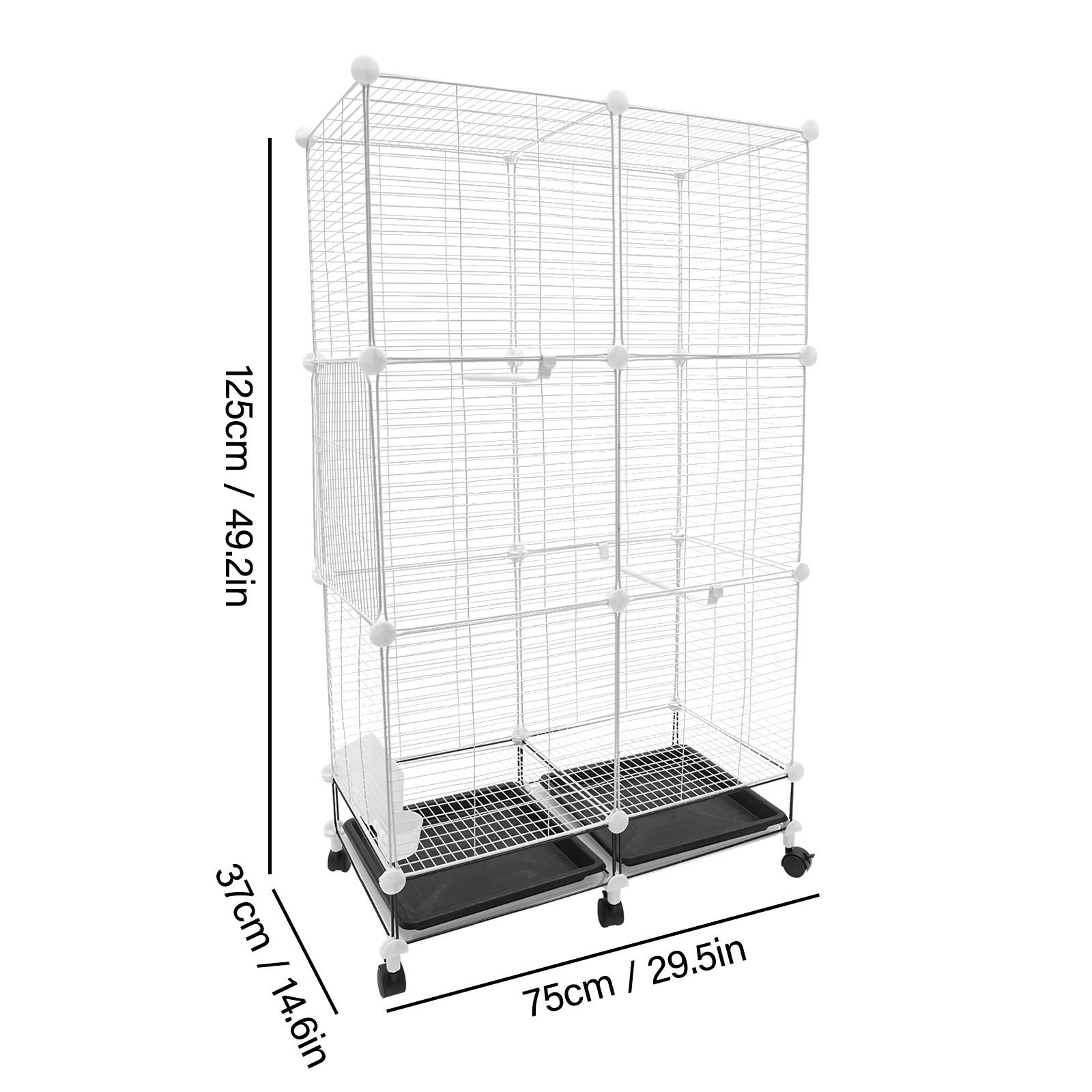 3-Tier Large Bird Cage 49.2in Rolling Metal Parakeet Cage for Canaries, Parrots