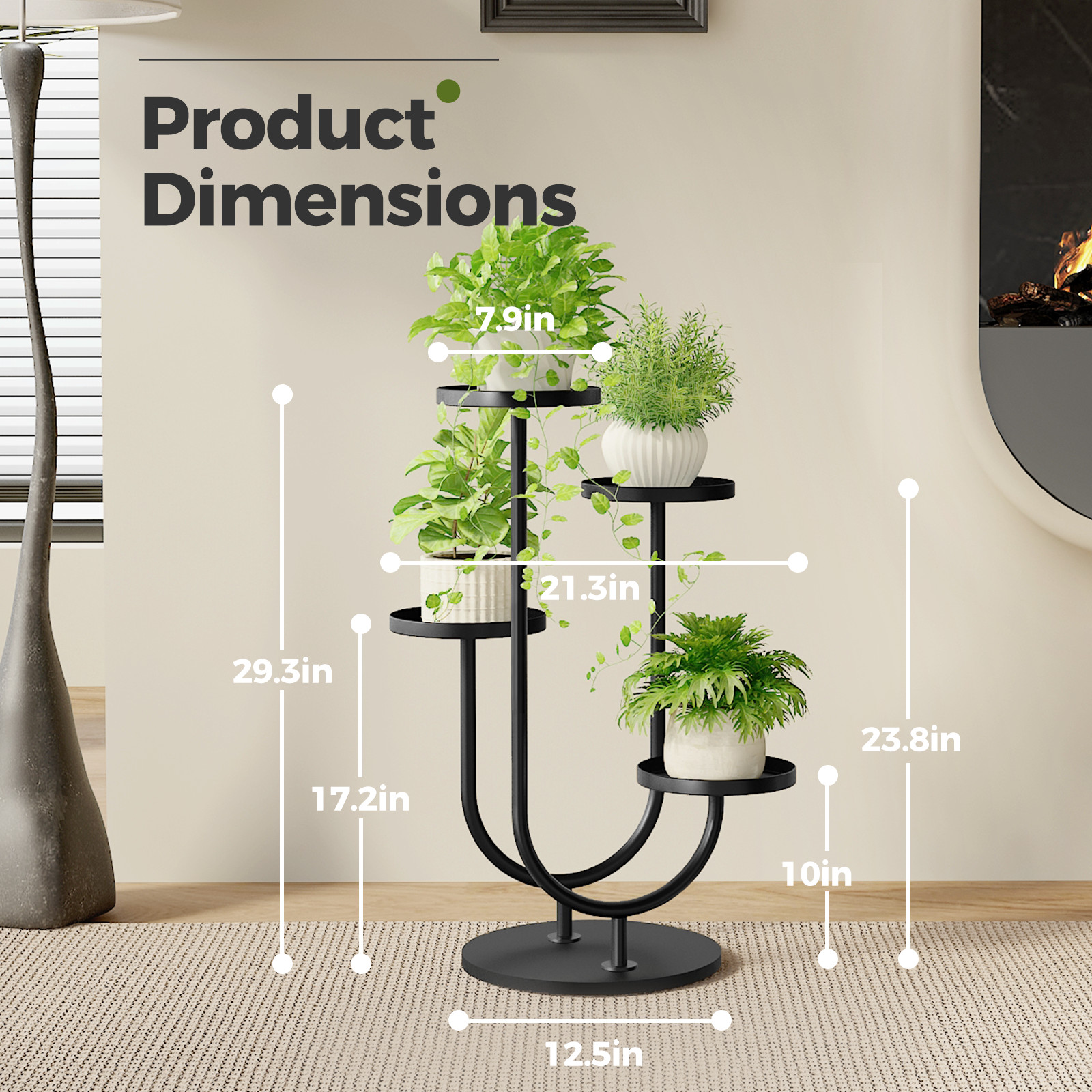 Bamworld Plant Stand Indoor Modern Corner Plants Shelf Display 4 Pots Black