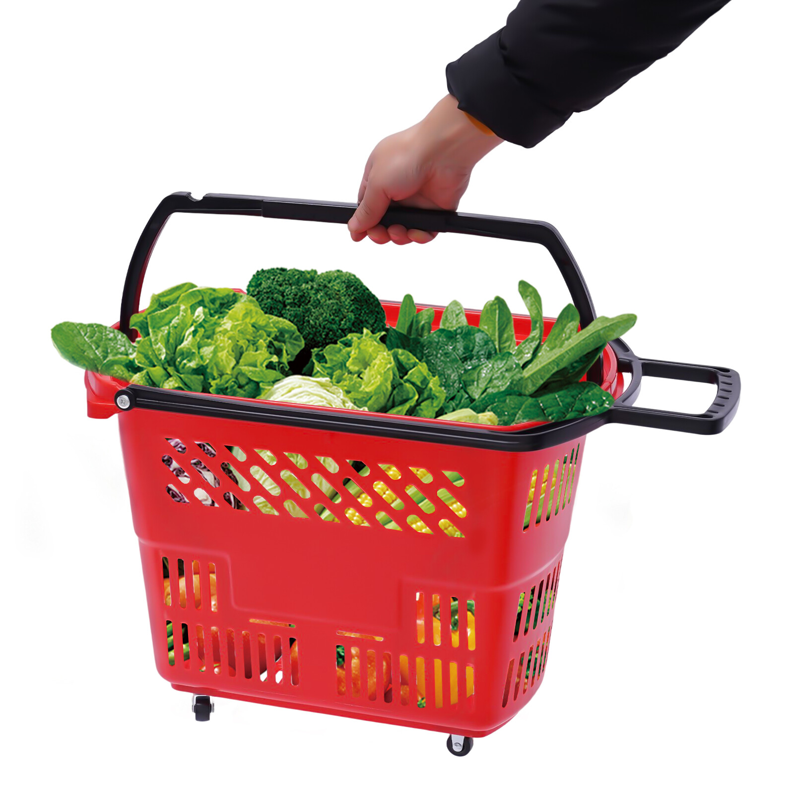 Trolley Rolling Shopping Baskets 6 pcs Plastic 35L with Handles Shopping Carts