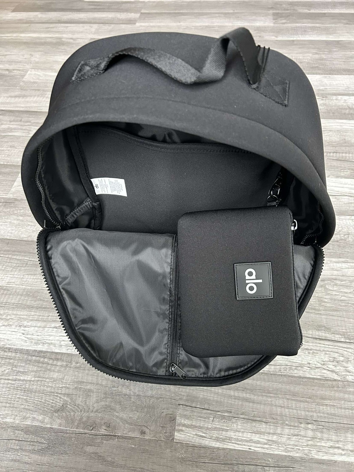 Alo Yoga Stow Backpack Black Neoprene with Detachable Pouch 17.6L