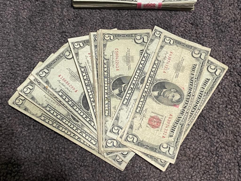 1953-63 $5 Dollar Red Seals ~ $5 Bill G-XF _ Collectible Lot Currency