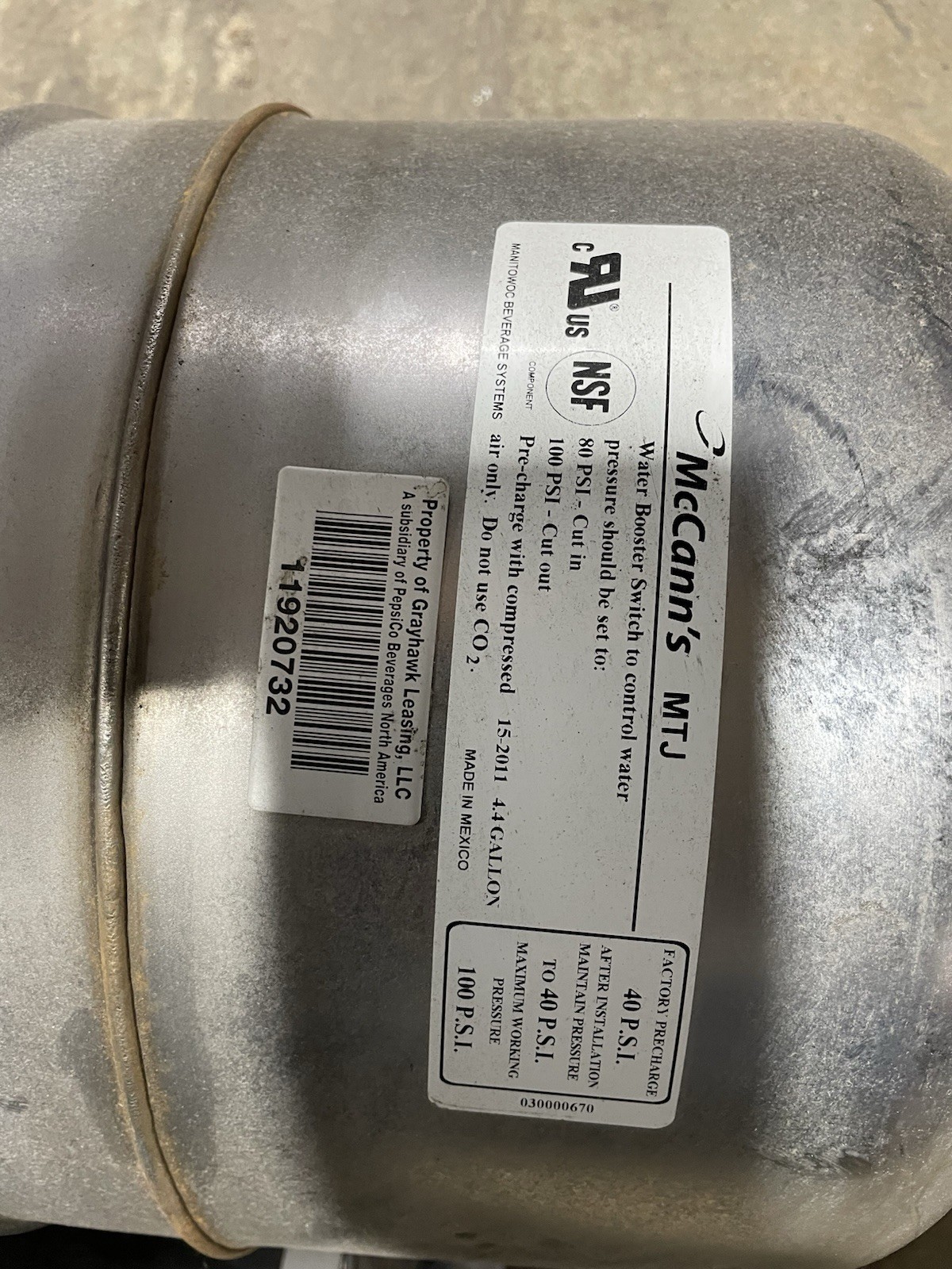 McCann's 2.0 Econo Booster, MTJ 4.4 Gallon Water Booster System 03-19 Soda