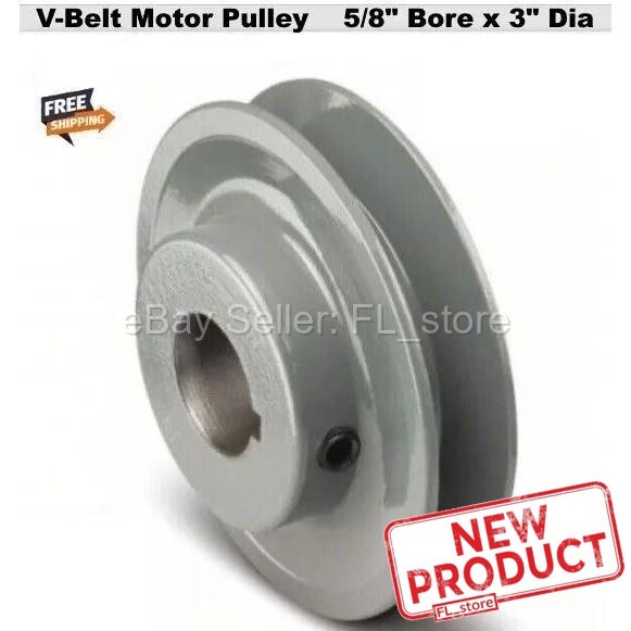 V-Belt Motor Pulley 5/8" Bore x 3" Dia Solid Cast Iron Set Screw Fixed Bore NEW