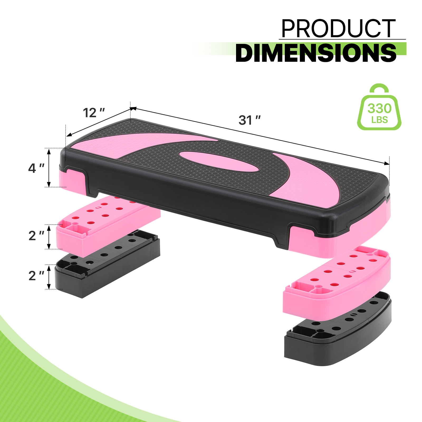 31"Exercise Aerobic Step Platform Gym Adjustable Fitness Stepper w/3 Risers Pink