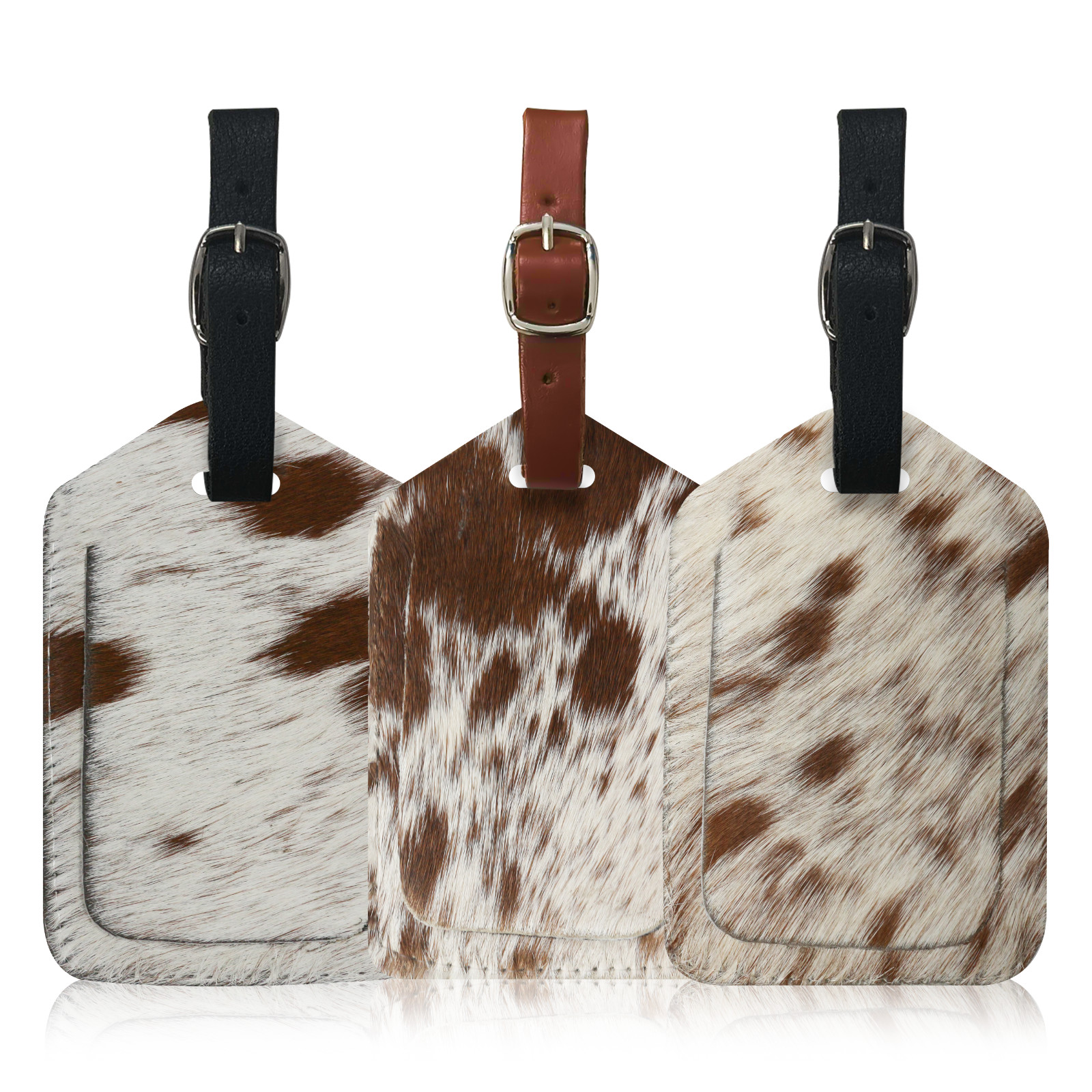 Genuine Cow Leather Luggage Tag (Pack of 3) for Baggage ID Tags Travel Label