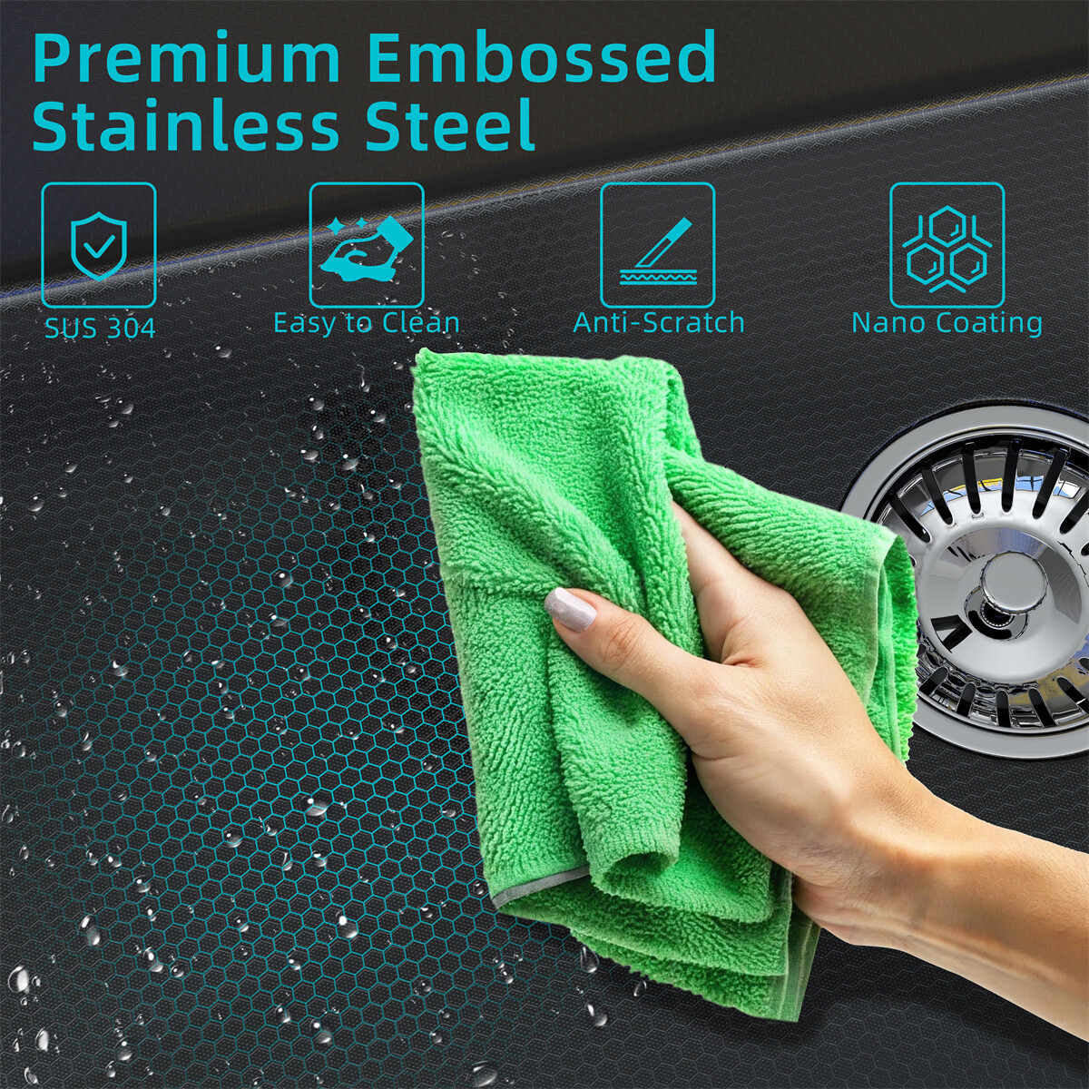 Black Drop In Kitchen Sink Workstation 28/30/32 Inch Single Bowl Stainless Steel