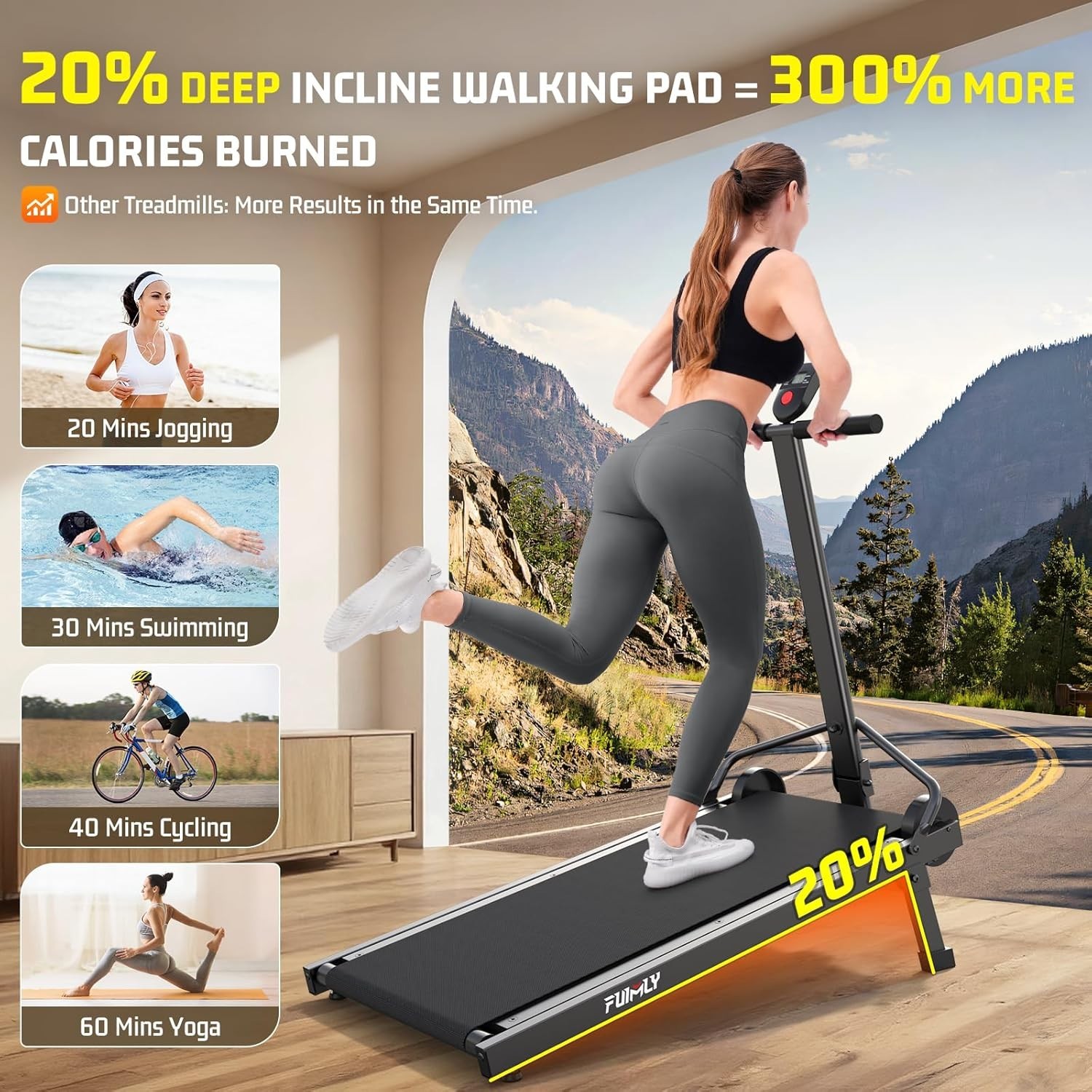 Manual Walking Pad Treadmill with Incline 20%, Foldable Treadmill w/Handle Bar~~