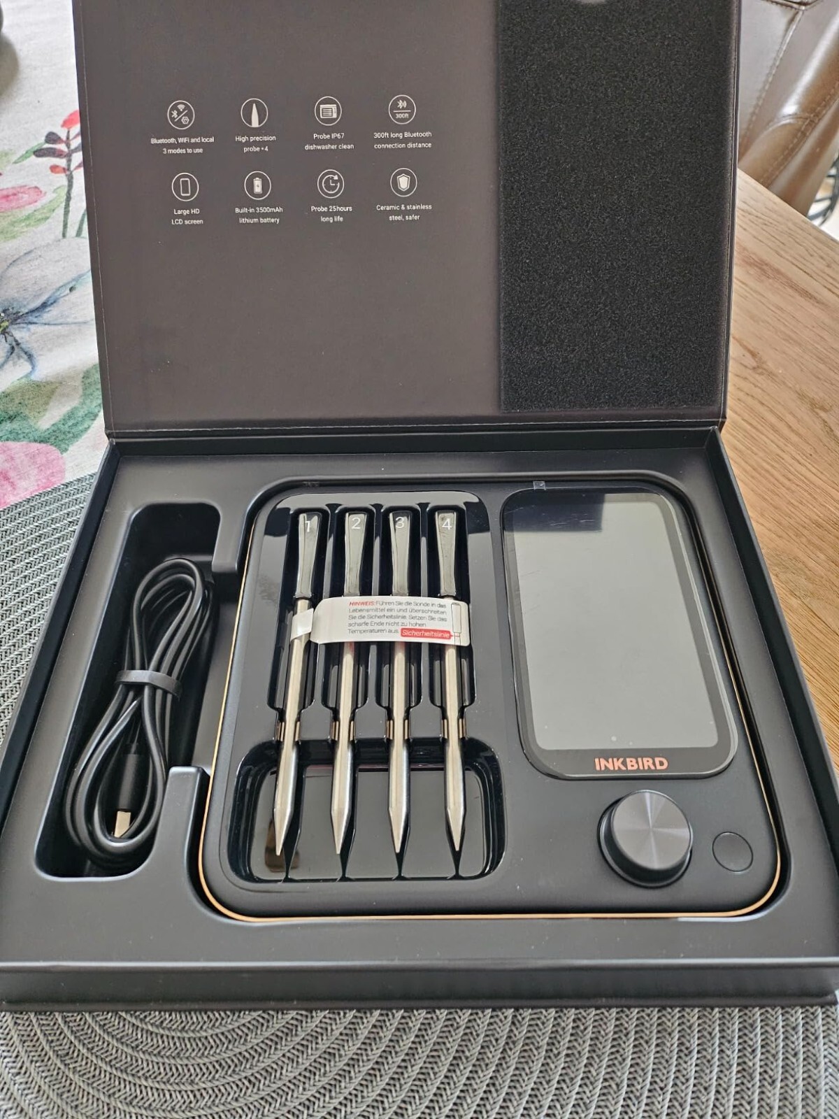 4-Probe Wireless Meat Thermometer Three-Mode WiFi Bluetooth Pre-alarm/Timer BBQ