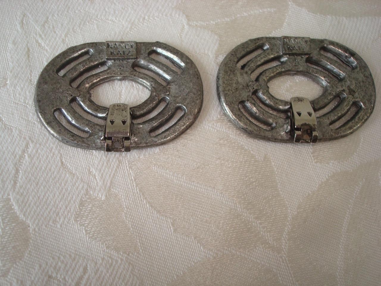 Pair of Art Deco Inspired Shoe Clips Blue Clear Rhinestones Nancy Katz. KJ