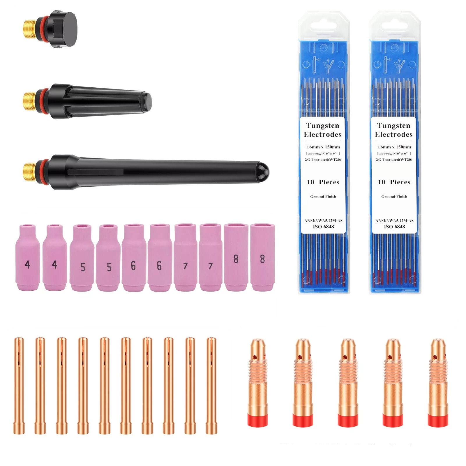 48PCS TIG Welding Torch Accessories Kit Nozzle Collets Body for WP-17/18/26 New