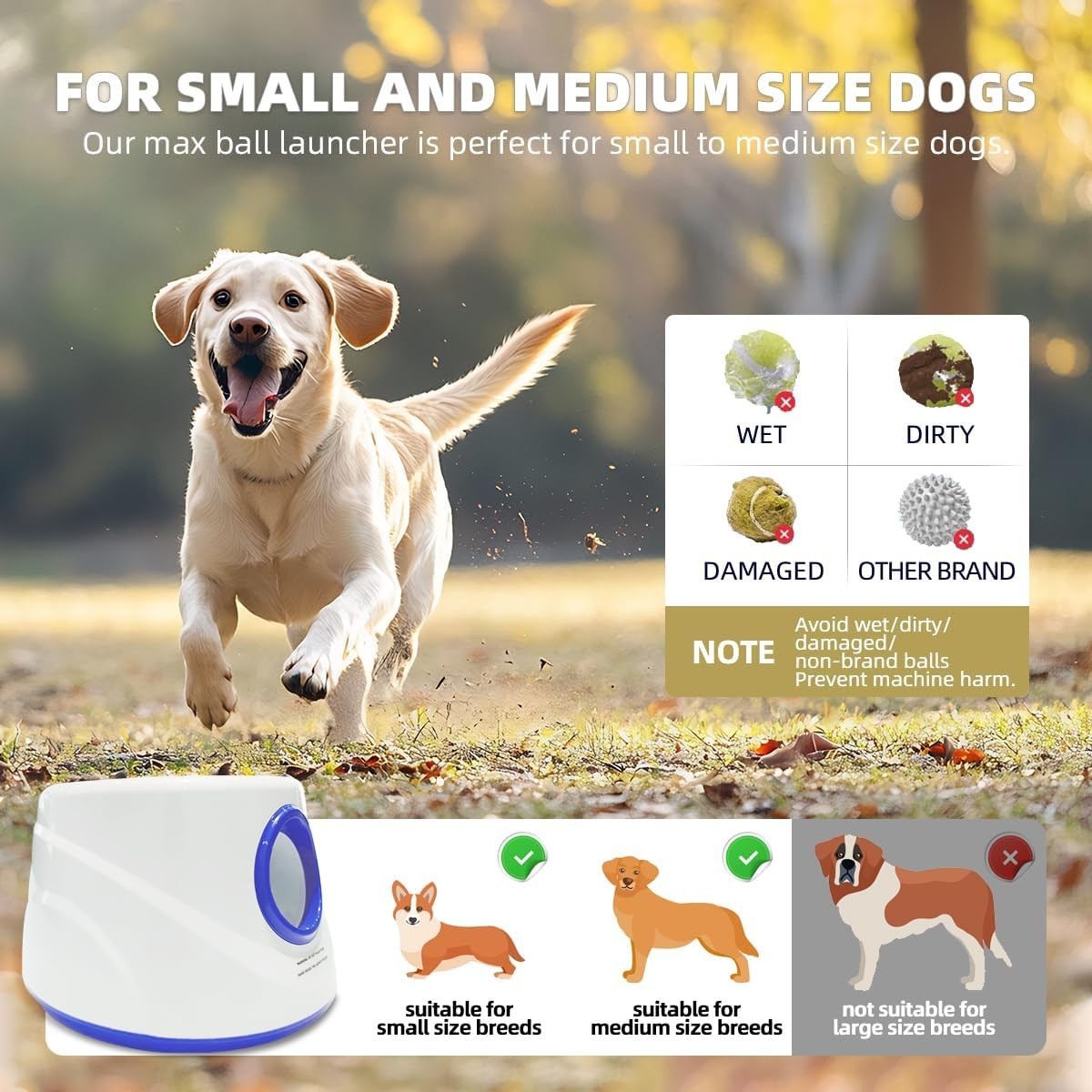 Automatic Dog Ball Launcher-Small Silent Dog Ball Thrower, 3 Adjustable Distance