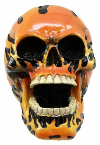 6.5" Length Hand Painted Flaming Human Skull Statue Skeleton Head Figure HOT!!
