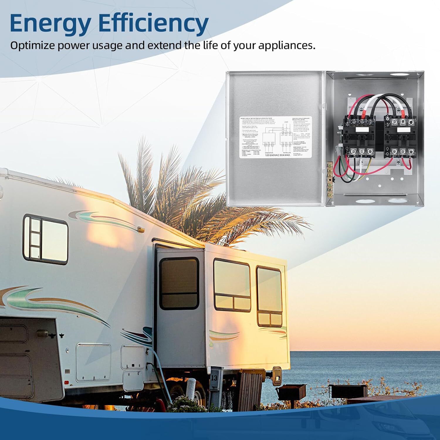 PD52 50 AMP Automatic Transfer Switch for RV, Speedboats 120/240 VAC, 50 Amp