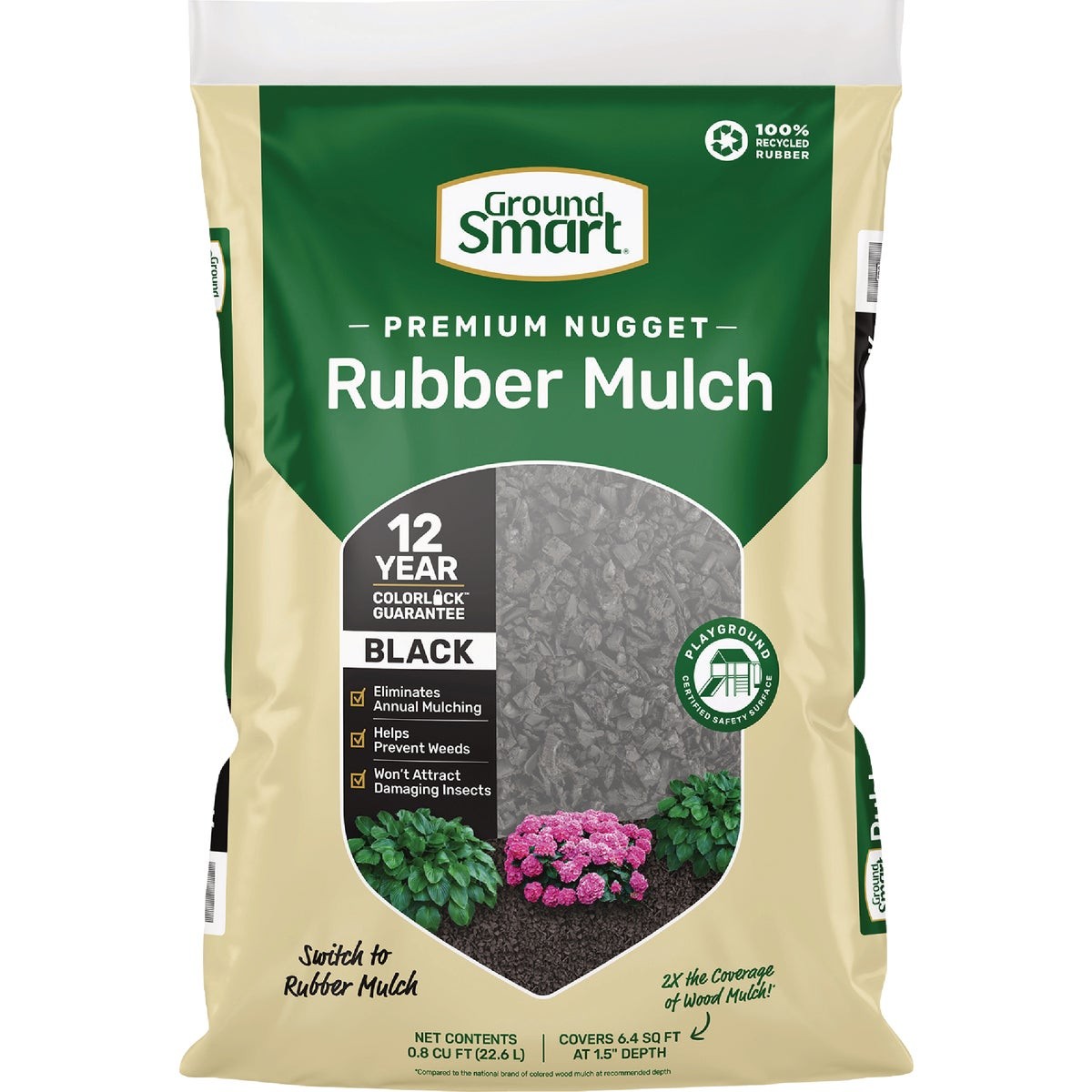 GroundSmart 0.8 Cu. Ft. Black Recycled Nugget Rubber Mulch GSNG08BK72