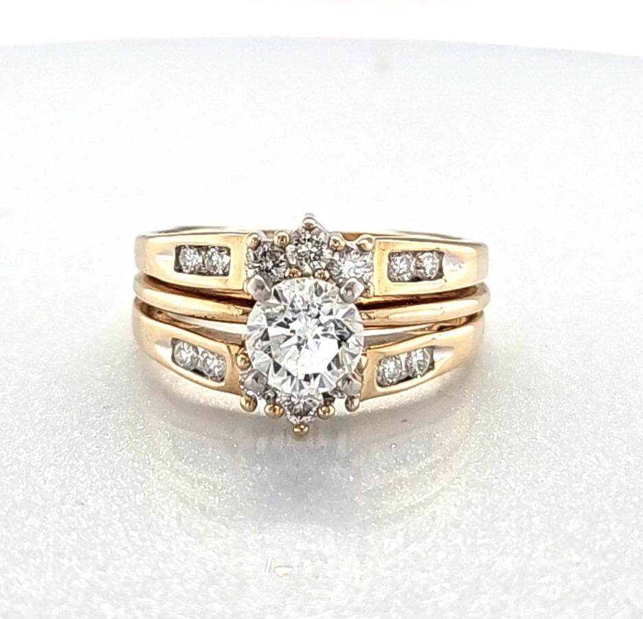 14K Yellow Gold Ladies 1.04CT Center Diamond Wedding Ring Set 7.3G S (MAC000216)