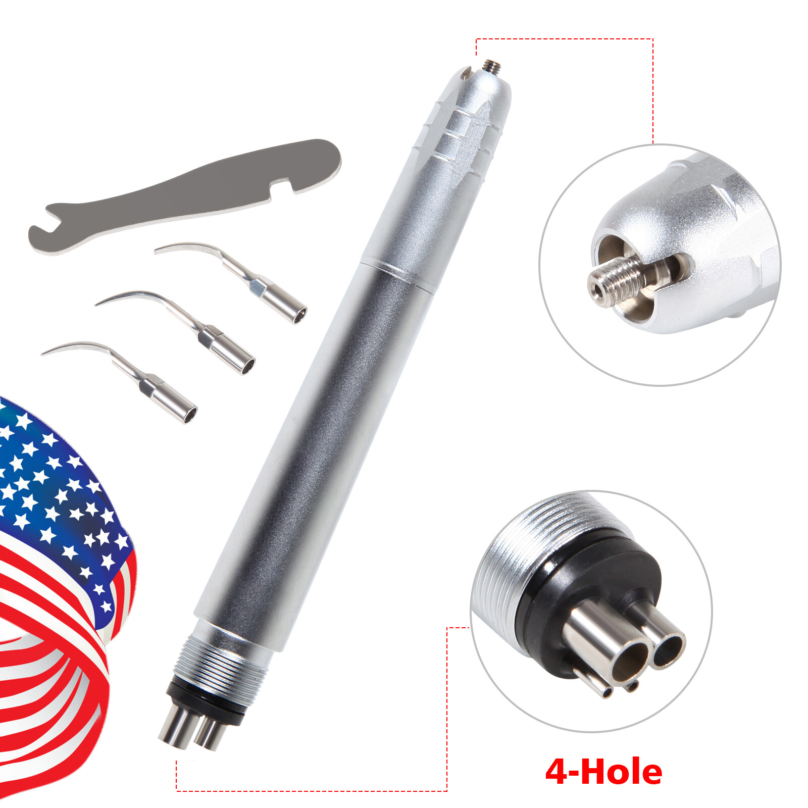 Dental Piezo Ultrasonic Air Scaler Handpiece Hygienist 4Holes With 3 Tips/ 10 G3