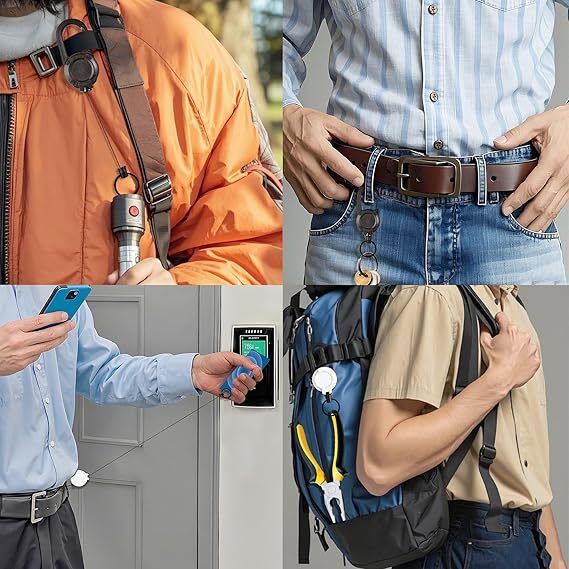 2Pcs Heavy Duty Keychain Retractable Carabiner Car Key Chain with Badge Holder