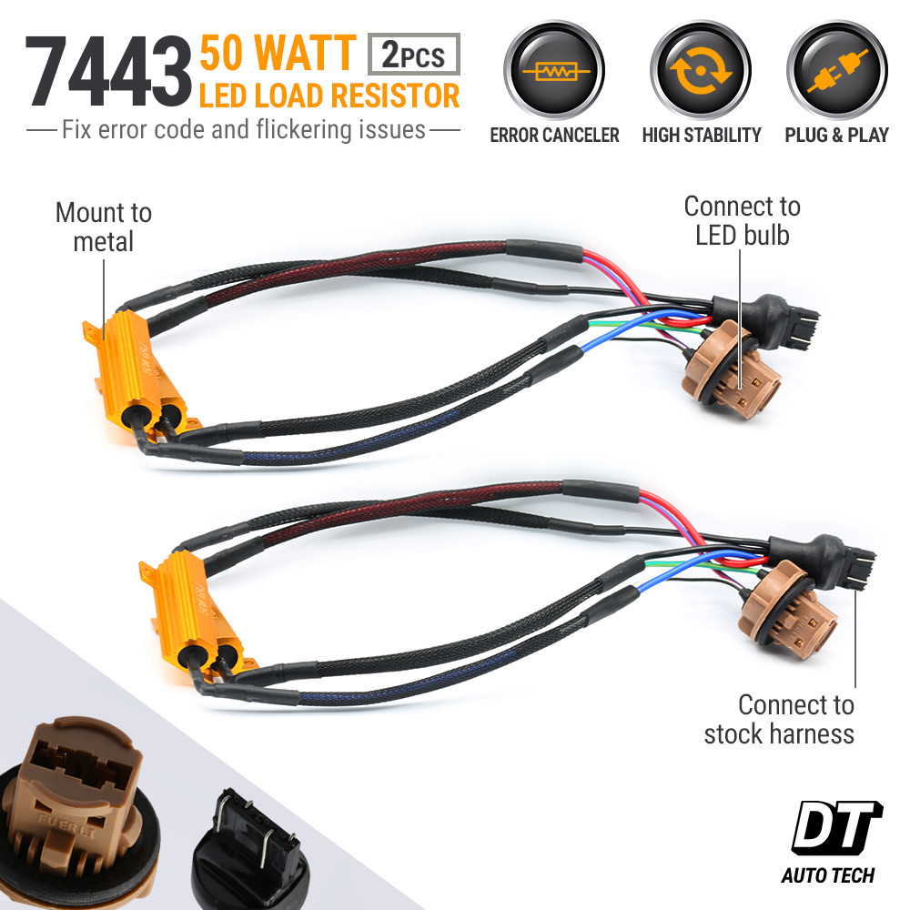 7443 LED Rear Turn Signal Load Resistor Adapter Anti Hyper Flash Error Canceler