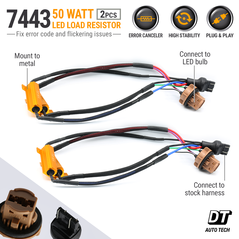 7443 LED Rear Turn Signal Load Resistor Adapter Anti Hyper Flash Error Canceler