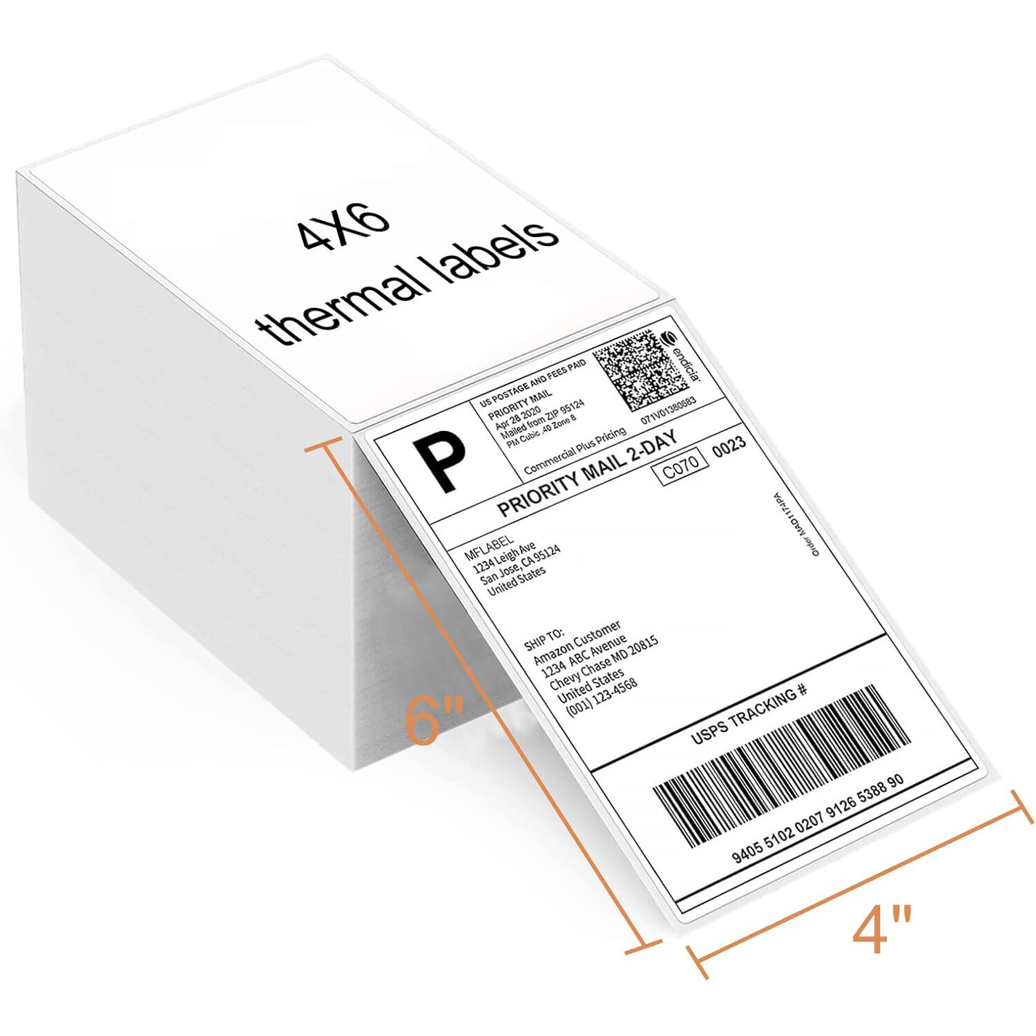 1000 4" x 6" Fanfold Direct Thermal Shipping Labels for Zebra & Rollo Printers