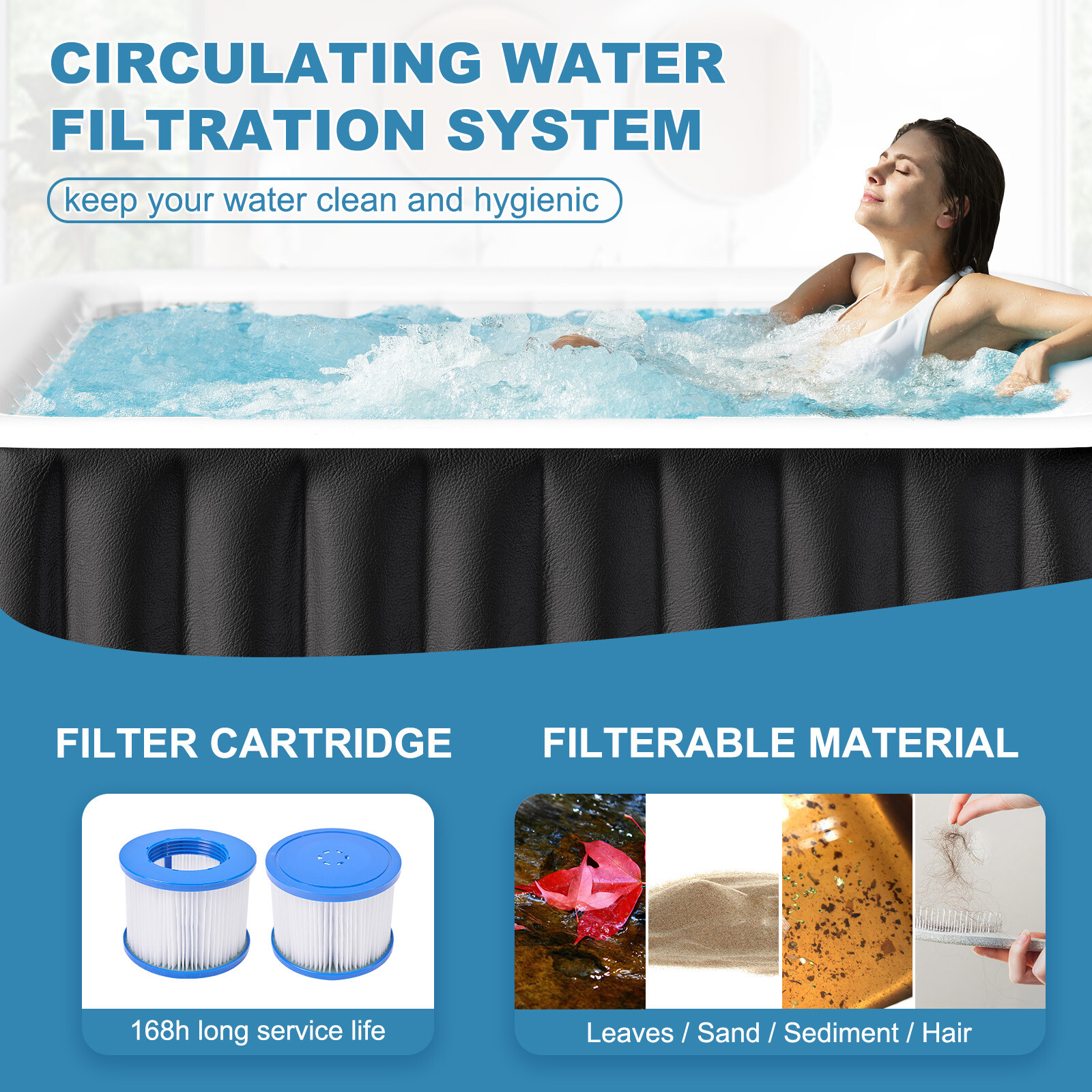 SLSY Inflatable Hot Tub 6 Person Large Square Hot Tub 73X73X25" Blow up Hot Tub