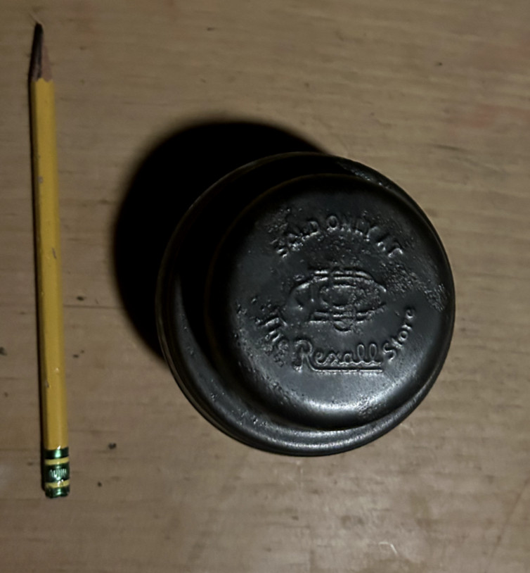 Rexall Vintage Glass Inkwell Apothecary Jar with Metal Lid, Used