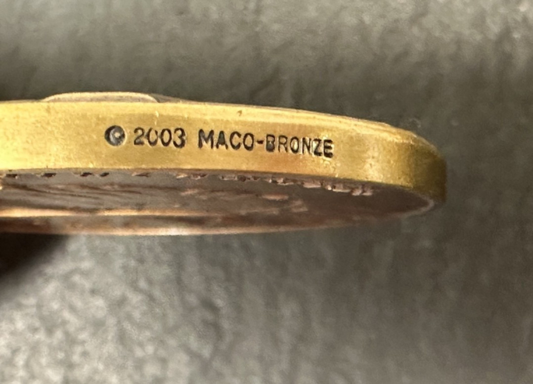 VERY RARE 2003 SACAJAWEA 1.5" MACO BRONZE PEACE MEDAL & MONTANA SUEDE POUCH M871