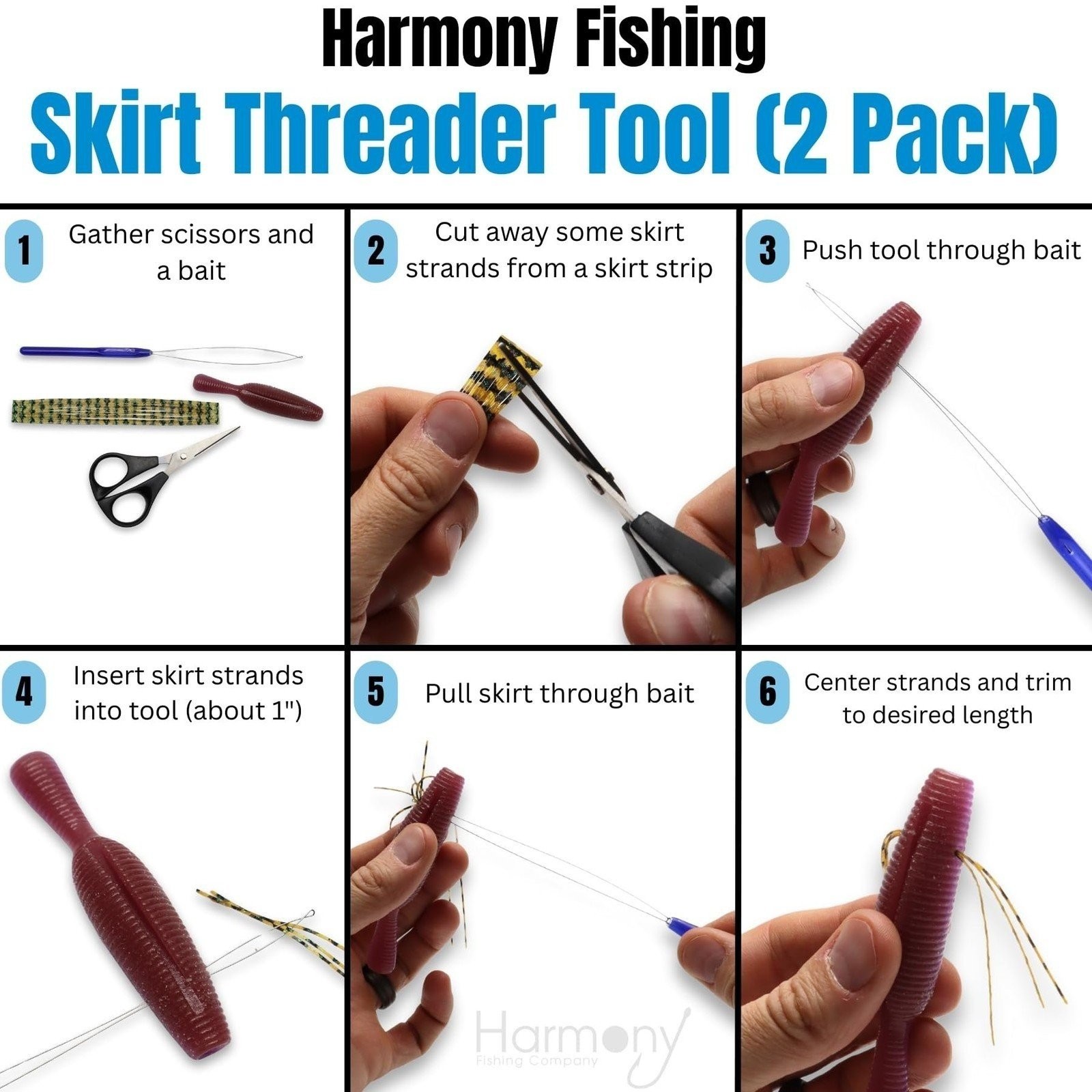 Harmony Fishing Skirt Threader (2-Pack + 8 Skirts) - Create DIY Fuzzy Dice Baits