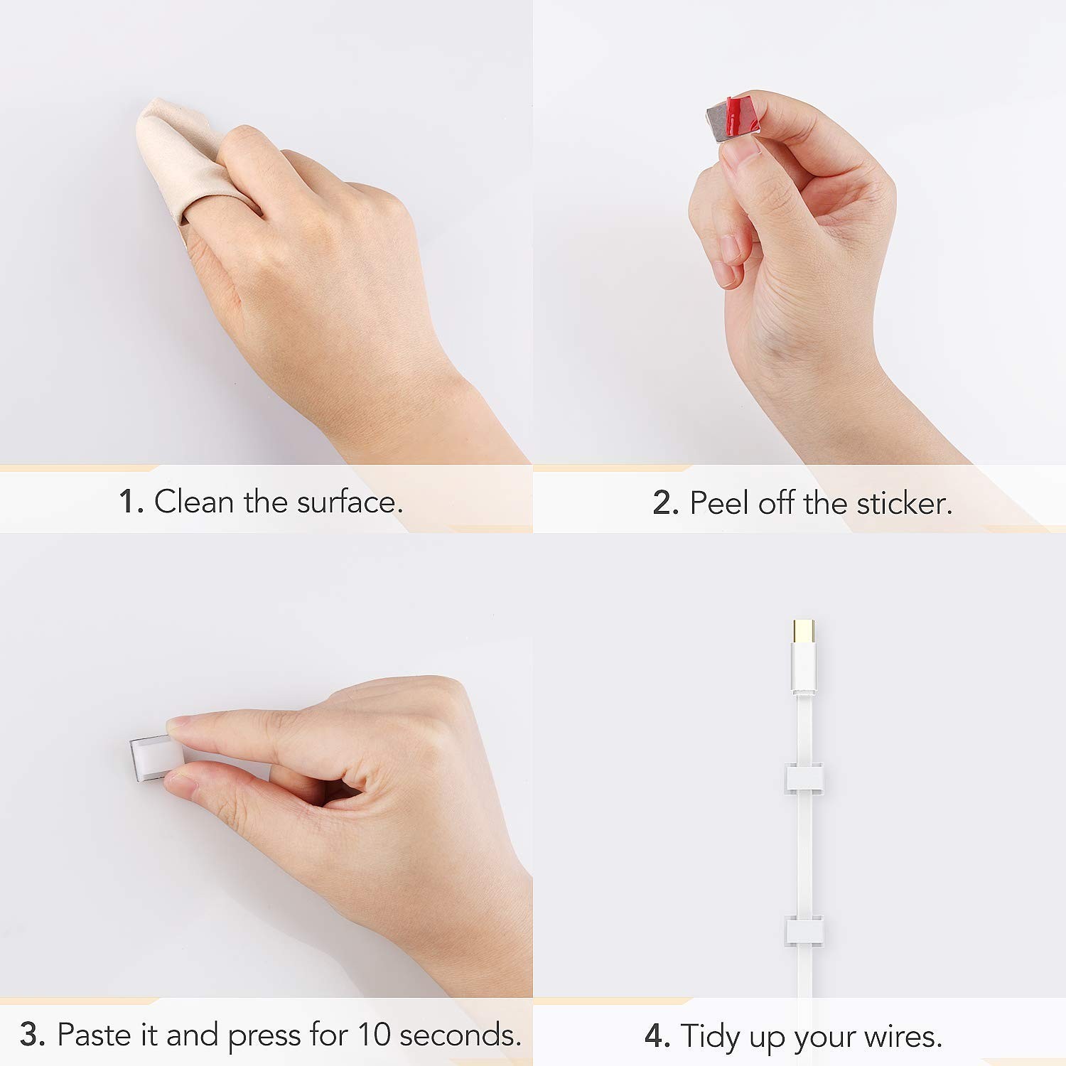 Ethernet Cable Clips, 100 PCS Adhesive Wire Clips, Flat Cord Clips Small Cabl...