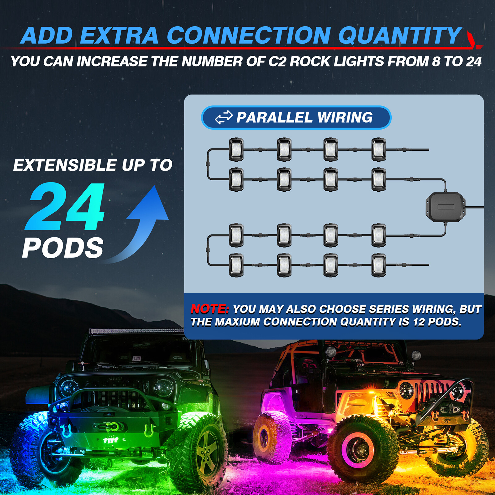 MICTUNING 8 Pods RGB+IC Chasing LED Rock Lights - Underglow Neon Light Kit Truck