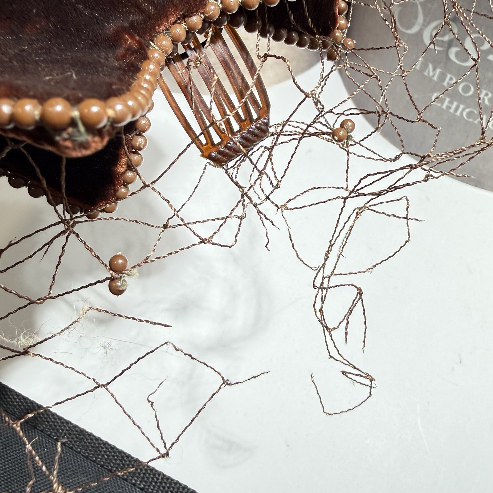 BES-BEN 1940s LOT Hat Original Box White Beaded Bows Job Lot for repair Vintage