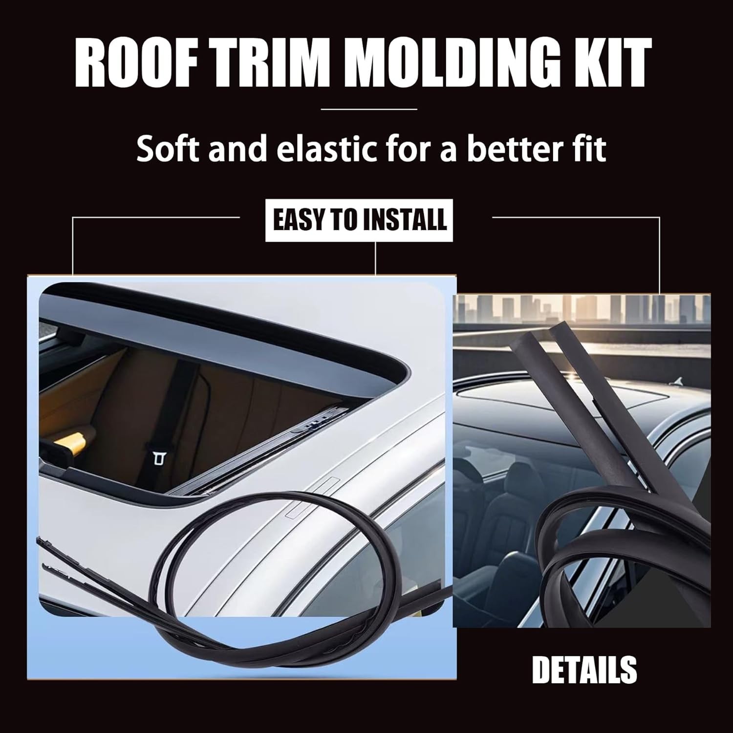 2X For Honda Civic 2012-2015 Black Roof Top Molding Trim Drip Sealing Strip Kit