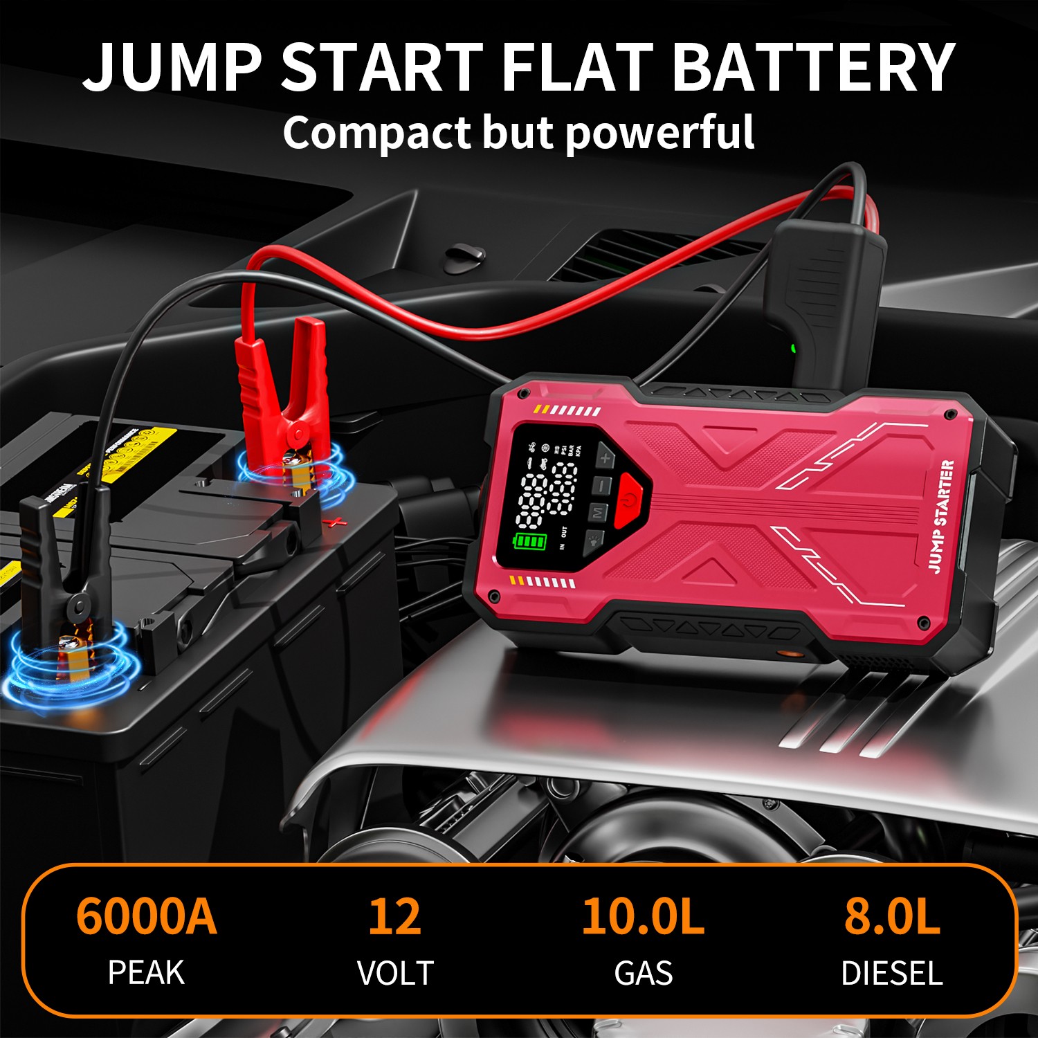 6000A Car Jump Starter with Air Compressor Combo Portable Jump Box Bank Battery