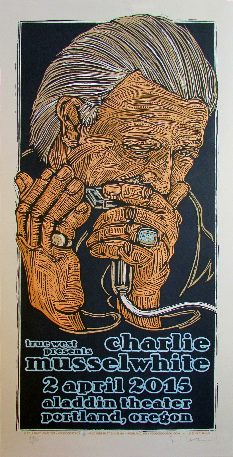 Charlie Musselwhite Poster Aladdin Theater 2015 Hand Signed by Gary Houston