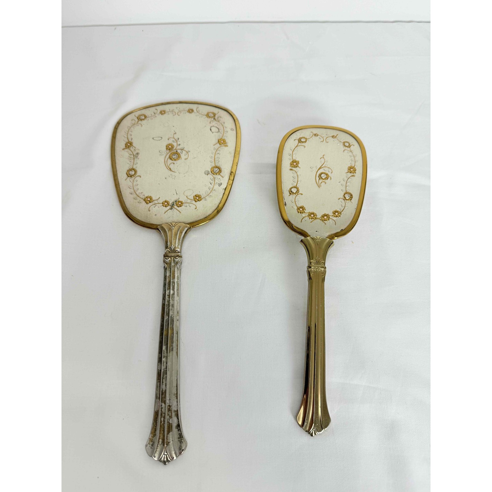 Vintage Gold Floral Pattern Vanity Set With Hand Mirror And Brush