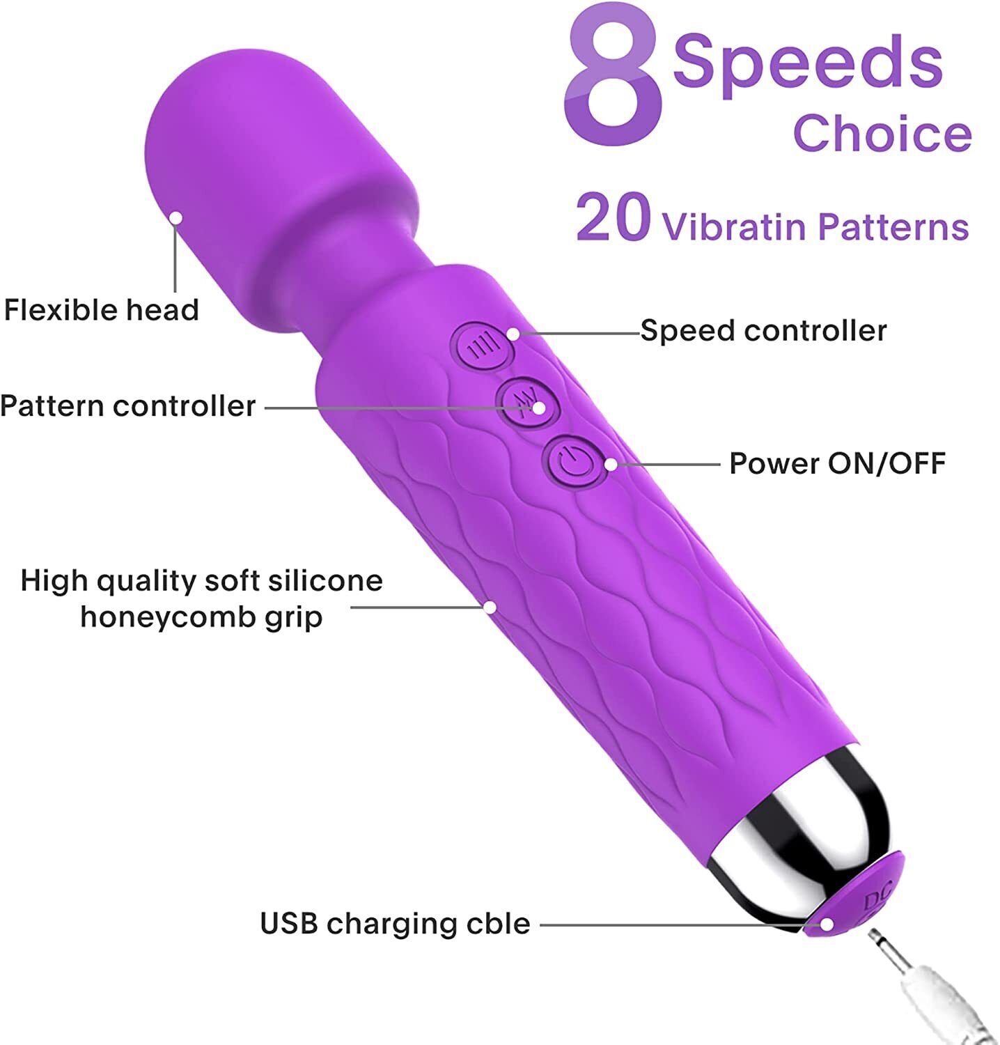 Handheld Massager 20 Speed Wand Vibrating Massage Magic Full Body Therapy Motor