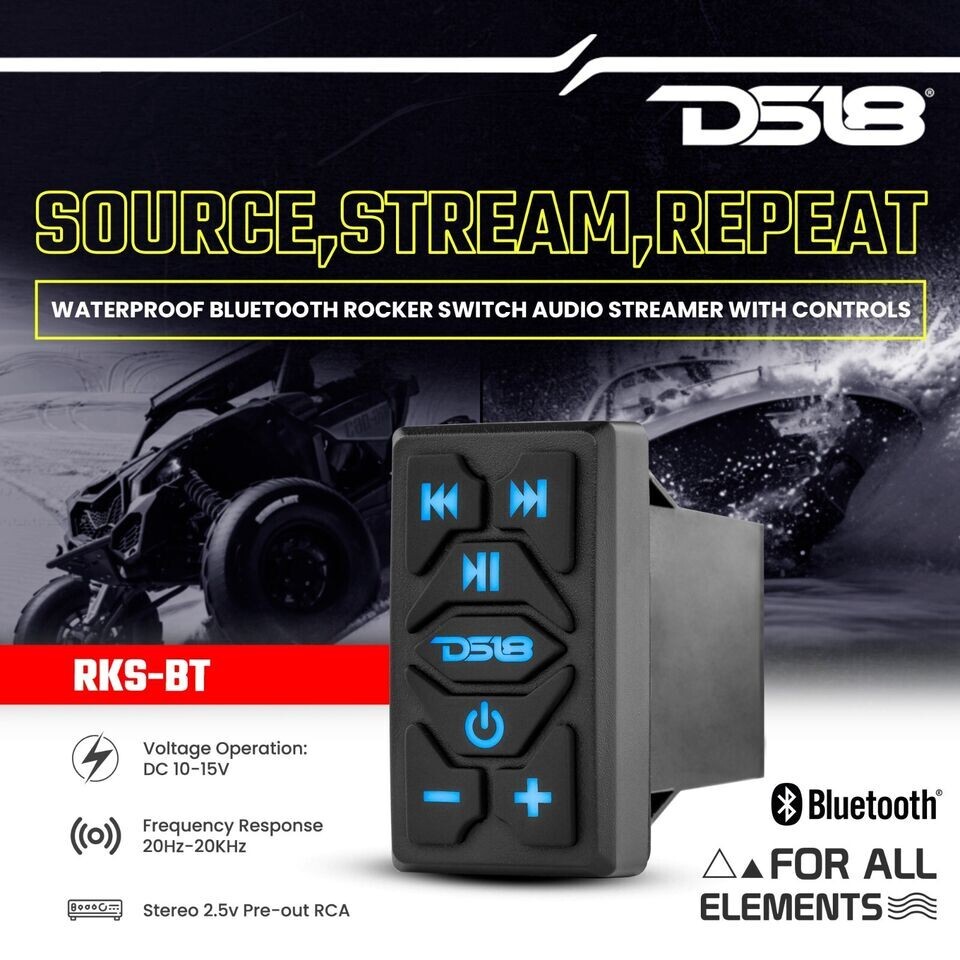 DS18 Waterproof Bluetooth Rocker Switch Audio Streamer Receiver Controls RKS-BT