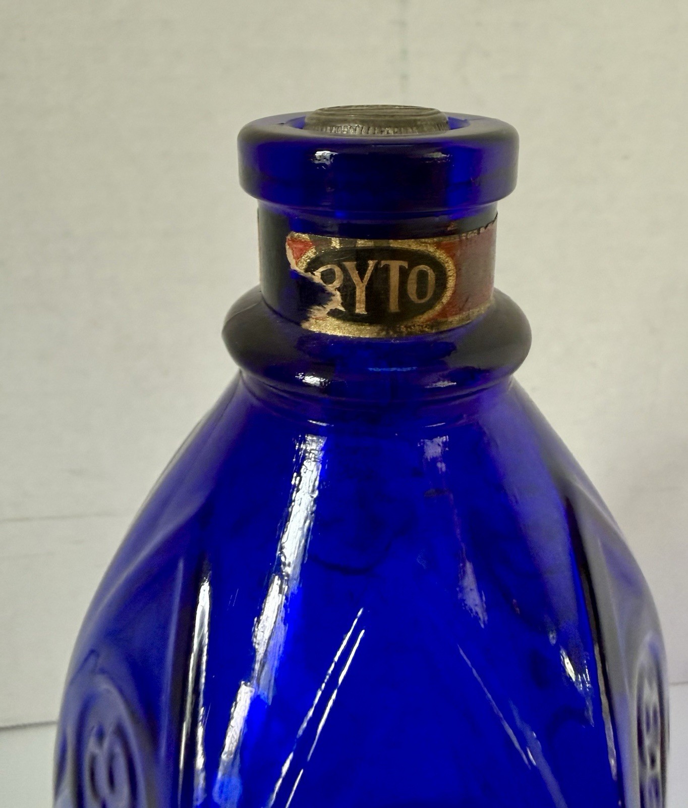 Vintage Cathedral Style Blue Glass Carter's Ink Bottle/Jar with label & Stopper