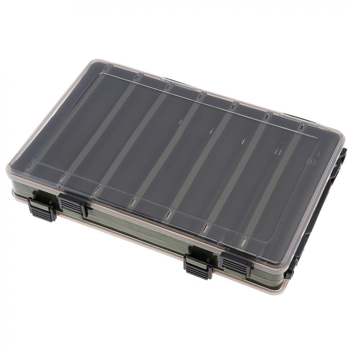Double Sided Tackle Storage Box14 Tray Plastic Fishing Lure Bait Organizer Case