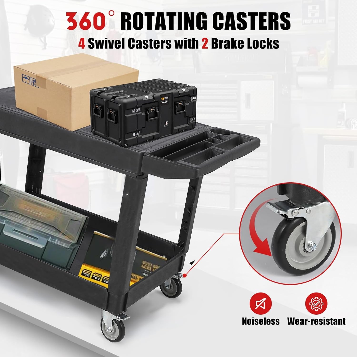Heavy Duty Plastic Utility Service Cart Flat top 45.8 x 25 Inch Work Cart 550lb