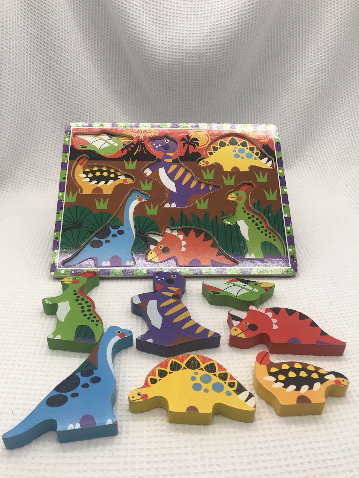 Wooden Chunky Peg Puzzle Lot 4 Melissa & Doug Zoo Farm Animals Pets Dinosaurs￼￼