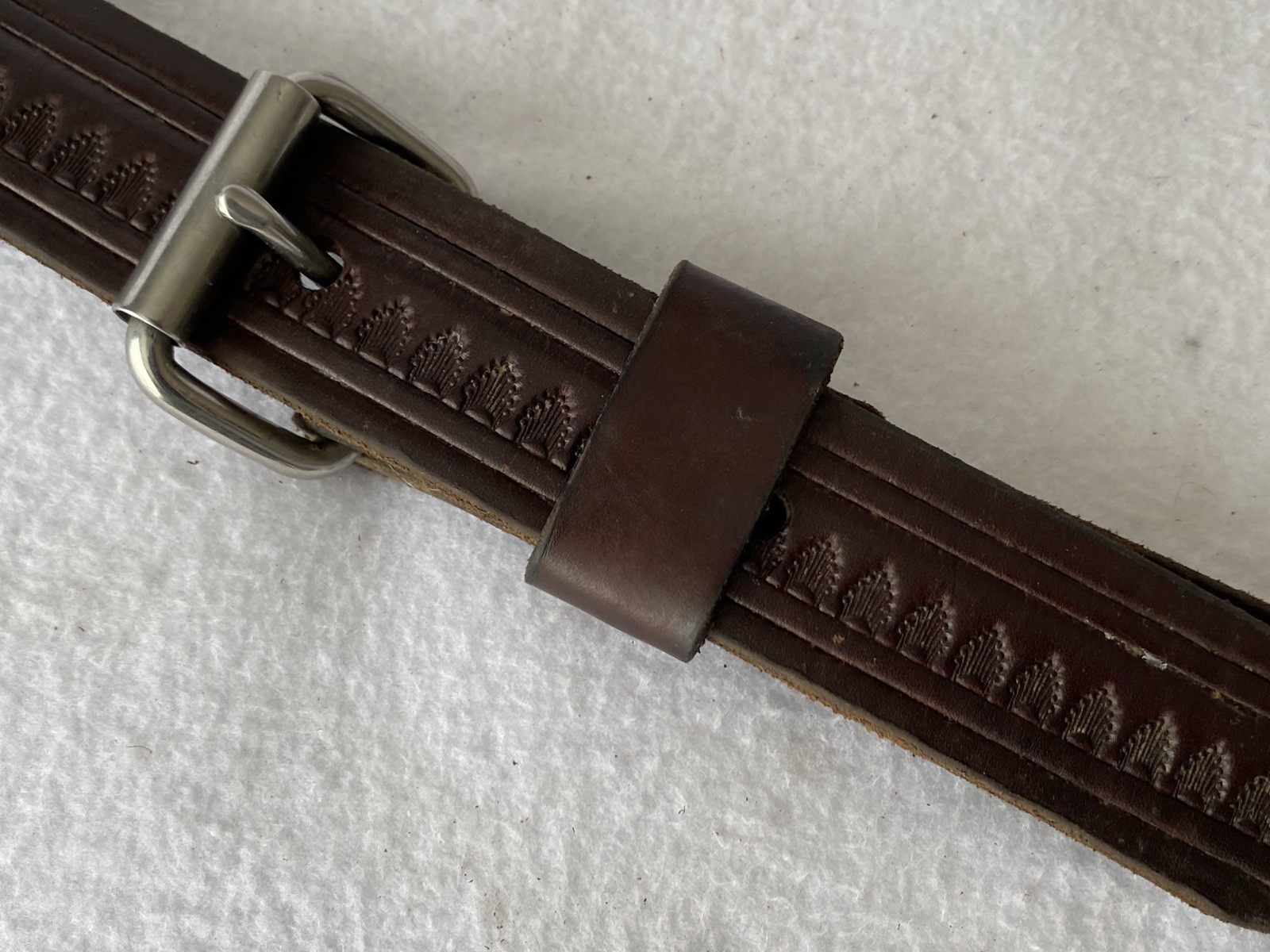 CIRCLE Y Shell TOOLED Walnut Leather Back Flank Cinch & Billet SET~LIGHTLY USED