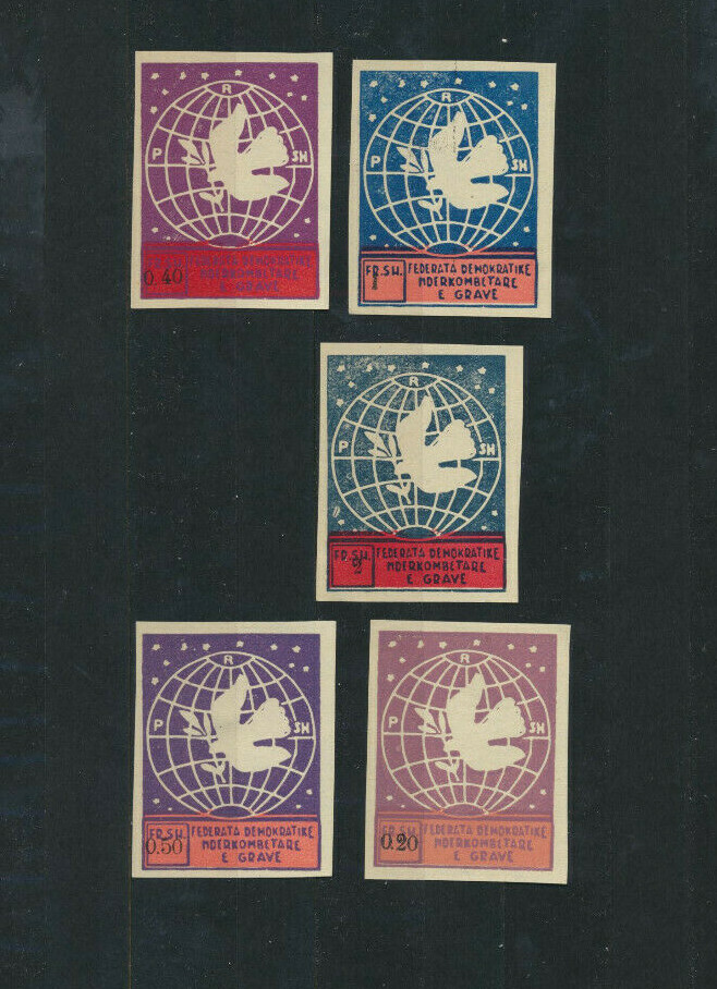 Albania 1946 Women's Congress Doves Set of 5 Mint NH Imperforate (STOCK SCAN)