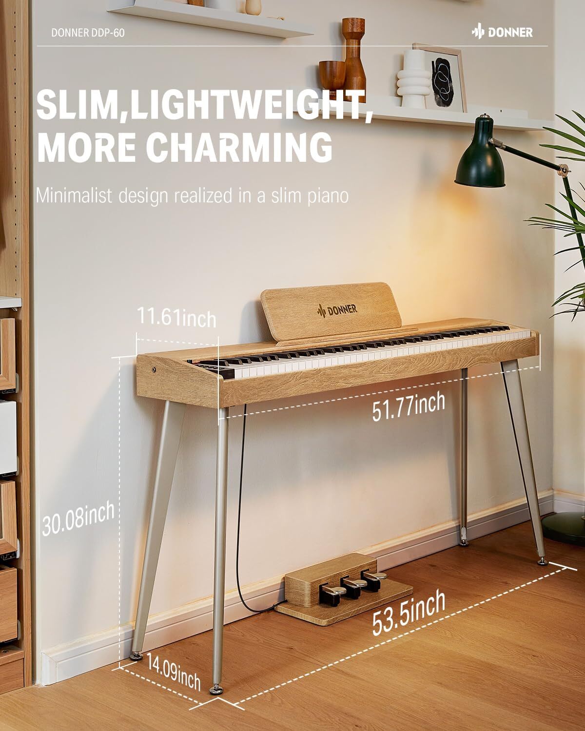 Donner DDP-60 Digital Piano Keyboard With Stand Pedal Built in 25W Speakers