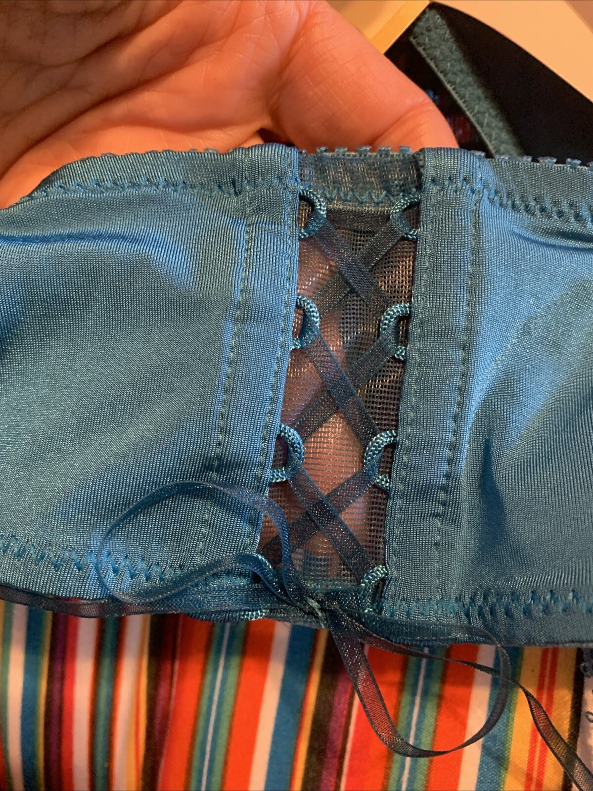 NWT FELINA Lingerie Crochet LACE GARTER BELT Teal 2148 P/S