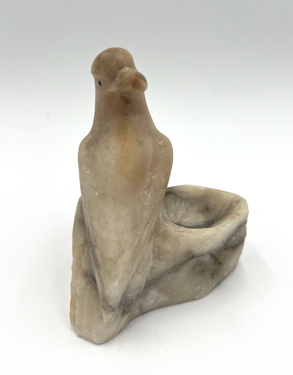 Vintage Onyx Alabaster Marble Bird Figurine Dish Carved Stone Sparrow Ashtray