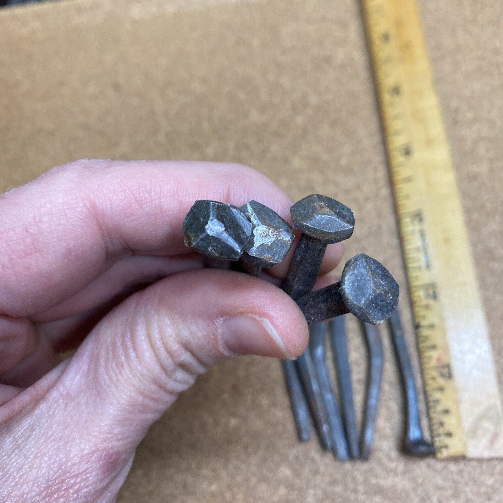 Lot of 10 Vintage Old Hand Cut 2” Square Head Nails, Rusty, craft Estate Find
