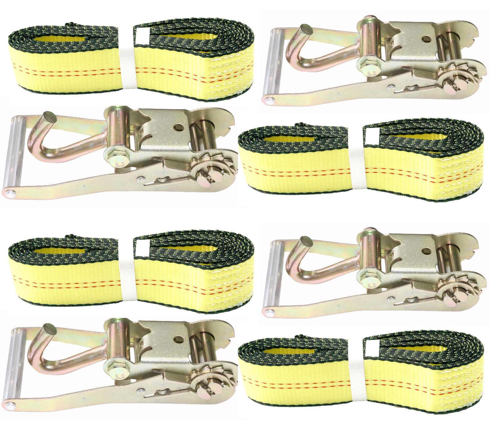 (4 pack) 2"x10' Lasso Car Strap - Finger Hook Ratchet Tire Tie Down- Wheel Strap