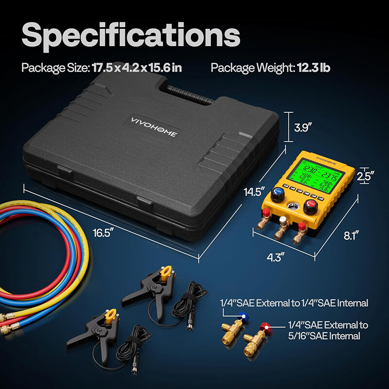 Digital HVAC Manifold Gauge Set Refrigeration AC Gauges for R1234yf R134a R410a