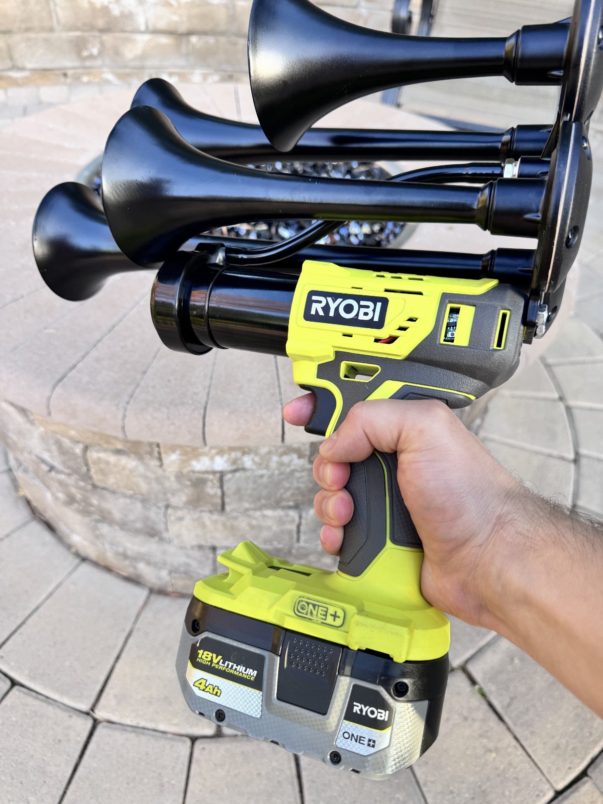 Premium Ryobi 18V Impact Drill Train Air Horn with Remote Control | Quad 4